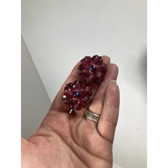 Vtg Red Cluster Womens Clip On Earrings Made in Germany - Picture 2 of 7